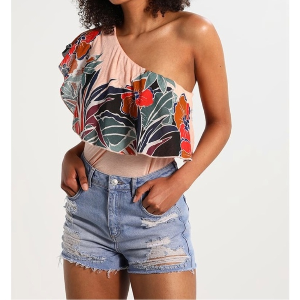 Free People One-Shoulder Peach Ruffle Top - Picture 2 of 8